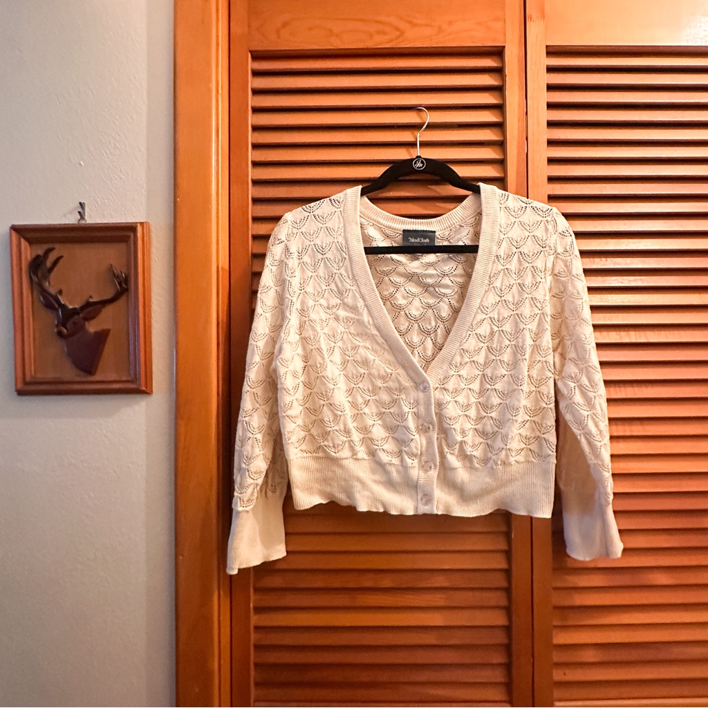 Modcloth Ivory Cropped Cardigan Sweater 1x / Cream White Retro Knit Top